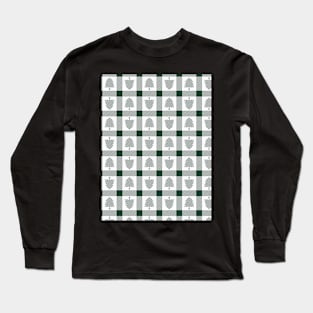 Festive Farmhouse Pine Tree Checkerboard - Emerald Green -  Cozy Winter Collection Long Sleeve T-Shirt